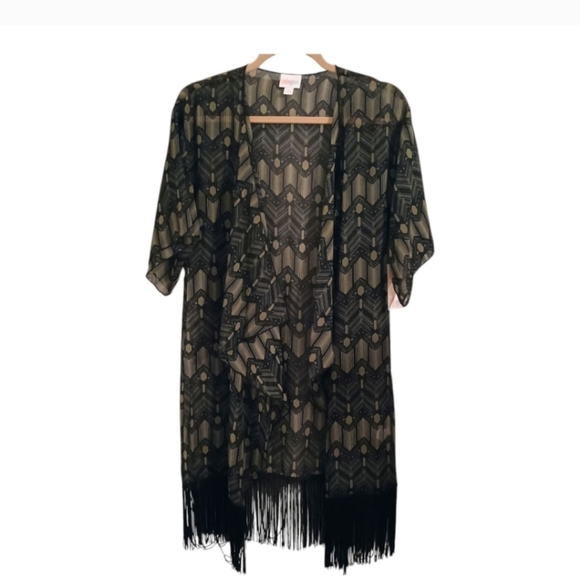 NWT LuLaRoe Fringe Olive Green Black Kimono Duster Size Small Boho Festival - Picture 6 of 7